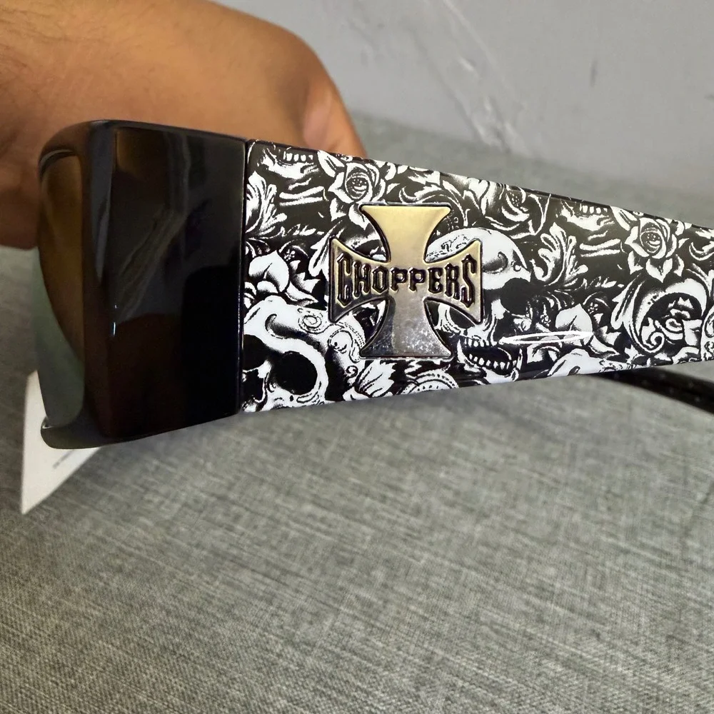 Choppers Sunglasses Mens OS Black 6775-YLW Skull Print Mirrored Y2K Biker Shades